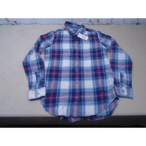 Threadgrit Women’s Blue Plaid Casual Button Up Shirt Long Sleeves Size Small NWT